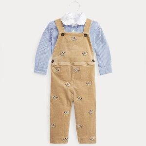 NWT Ralph Lauren Baby Broadcloth Shirt and Corduroy Overall Set size 24m